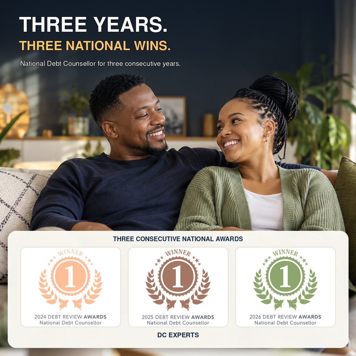 DC Experts - Three Years, Three National Wins - Debt Review Awards 2024, 2025, 2026 National Debt Counsellor